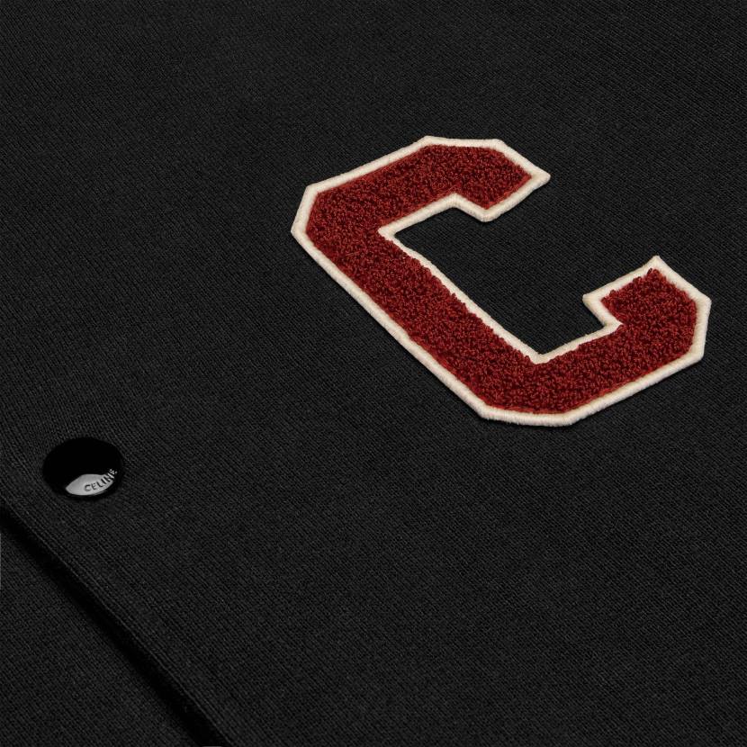 vestir CELINE chaqueta universitaria teddy de felpa de algodón negro/uva roja/blanco roto hombres NL481776