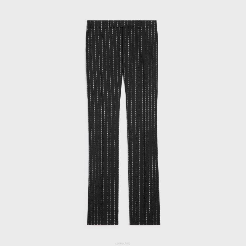 vestir CELINE pantalones acampanados bordados en lana a rayas blanco negro hombres NL481893
