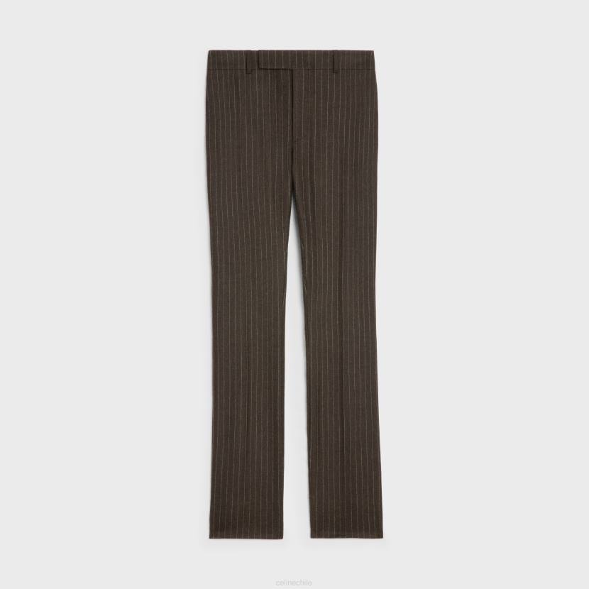vestir CELINE pantalones acampanados de franela a rayas marrón/craie hombres NL481894