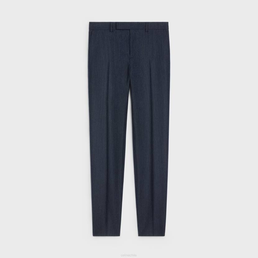 vestir CELINE pantalones clásicos de franela a rayas azul marino/craie hombres NL481904