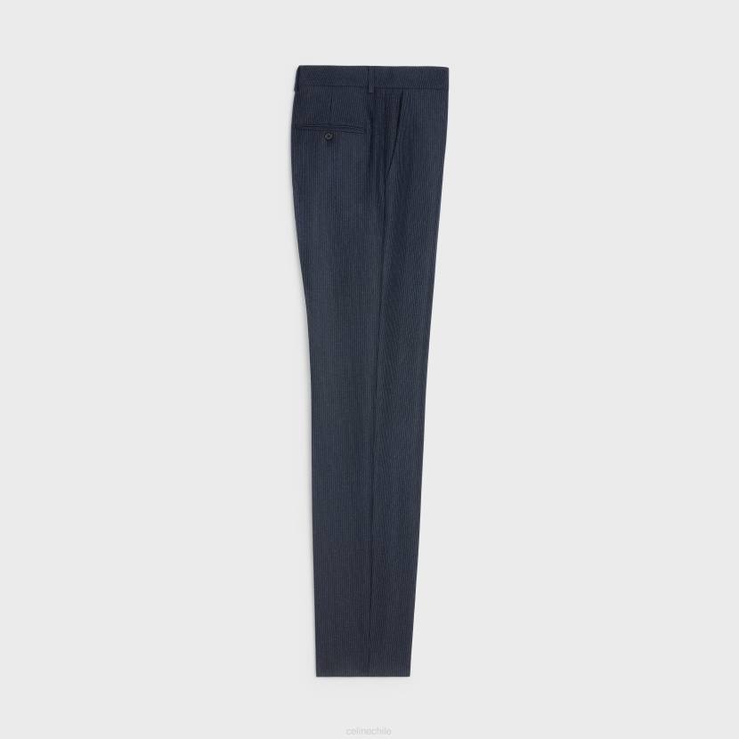 vestir CELINE pantalones clásicos de franela a rayas azul marino/craie hombres NL481904