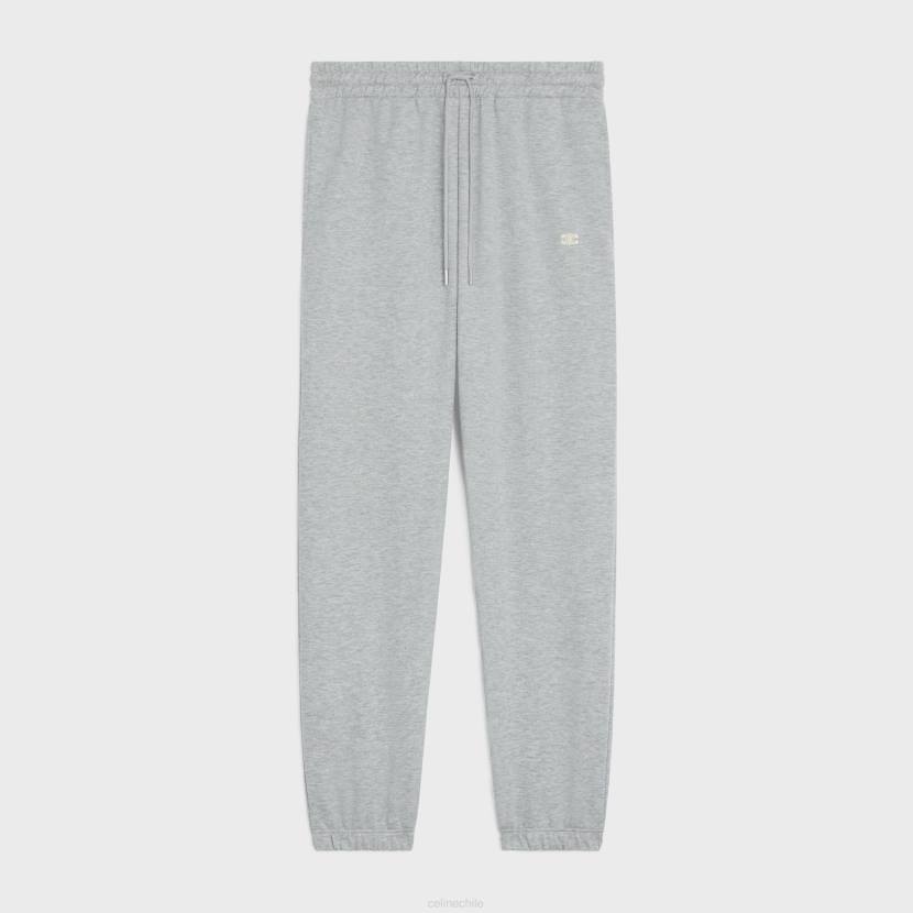 vestir CELINE pantalones de chándal triomphe de algodón y cachemira gris/blanco roto hombres NL482019
