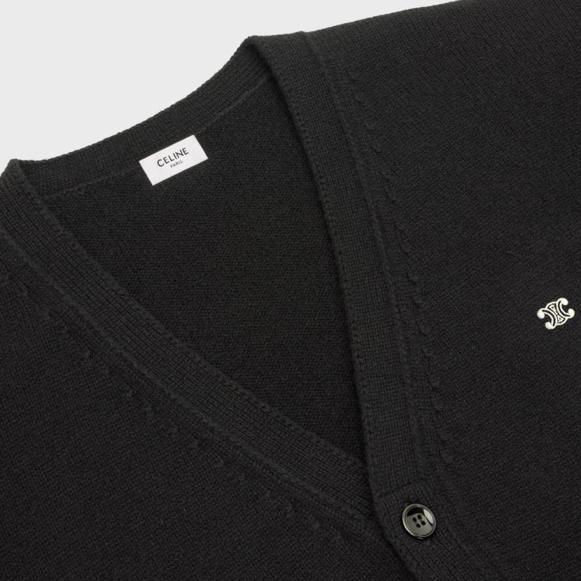 vestir CELINE Cárdigan largo Triomphe de lana de cachemira negro/blanco roto hombres NL481983