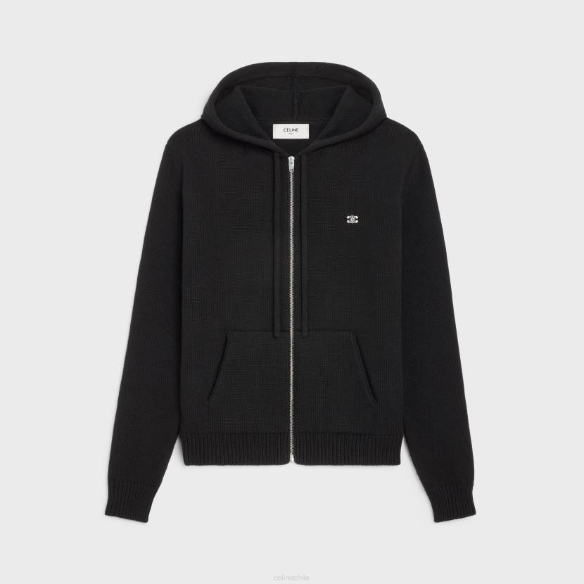 vestir CELINE Jersey con capucha Triomphe de lana y cachemira negro/blanco roto hombres NL481985