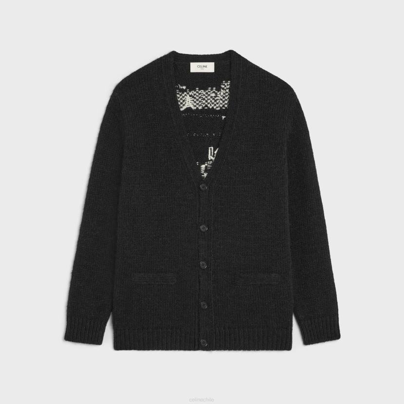 vestir CELINE cárdigan largo dare Future de lana de alpaca negro/crema hombres NL481982