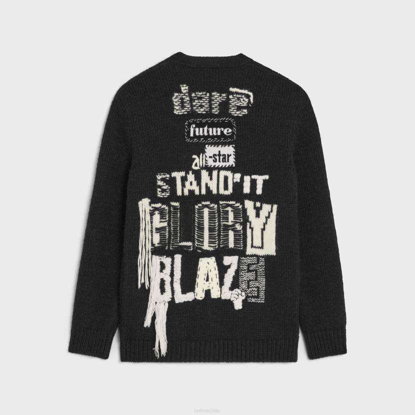 vestir CELINE cárdigan largo dare Future de lana de alpaca negro/crema hombres NL481982