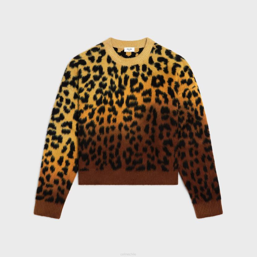 vestir CELINE suéter corto con cuello redondo en algodón cepillado camello/moreno hombres NL481981