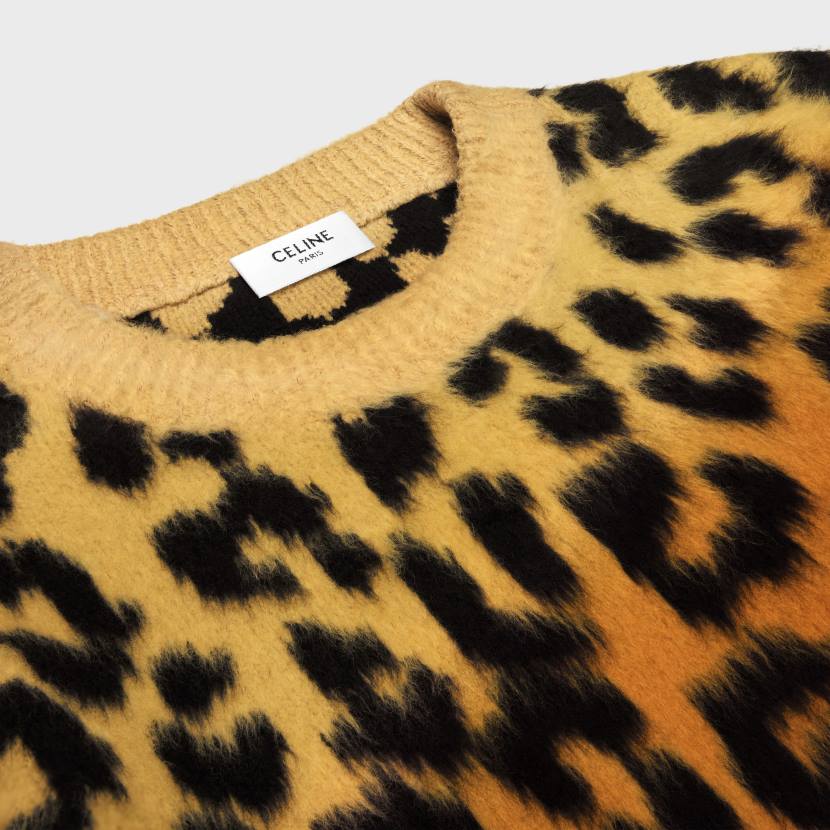 vestir CELINE suéter corto con cuello redondo en algodón cepillado camello/moreno hombres NL481981