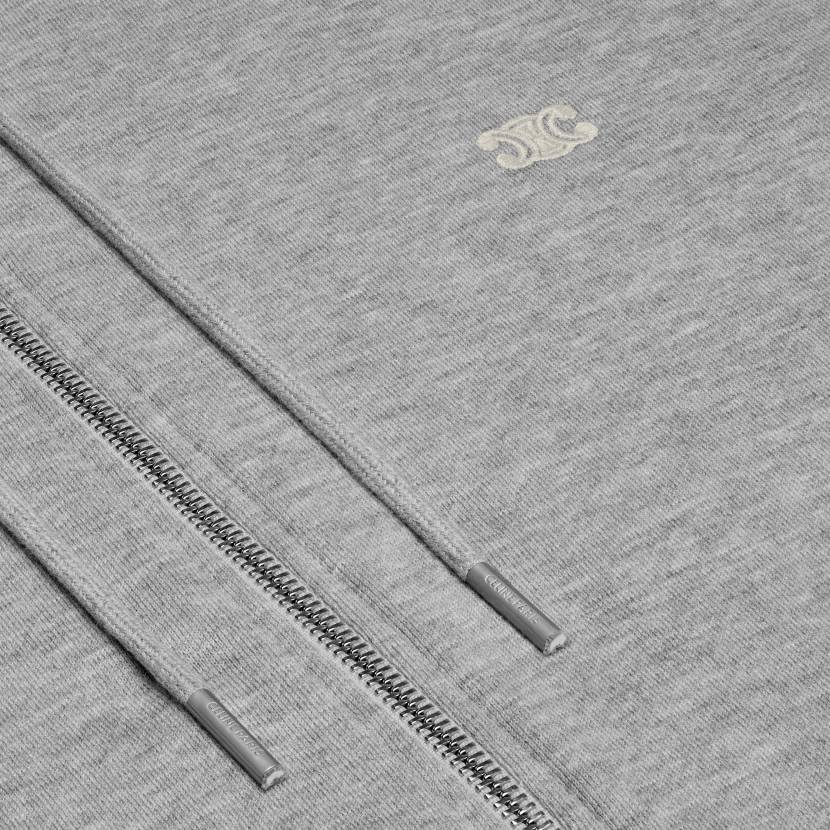 vestir CELINE Sudadera con capucha y cremallera Triomphe de algodón y cachemir. gris/blanco roto hombres NL481943