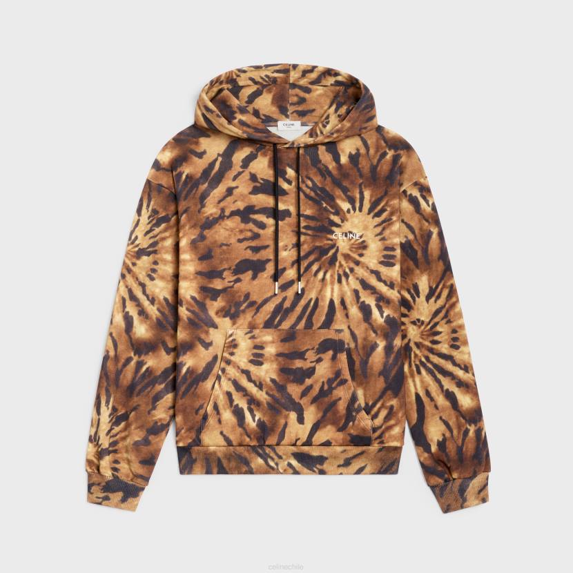 vestir CELINE sudadera holgada con capucha de tejido polar marrón/negro/blanco roto hombres NL481946