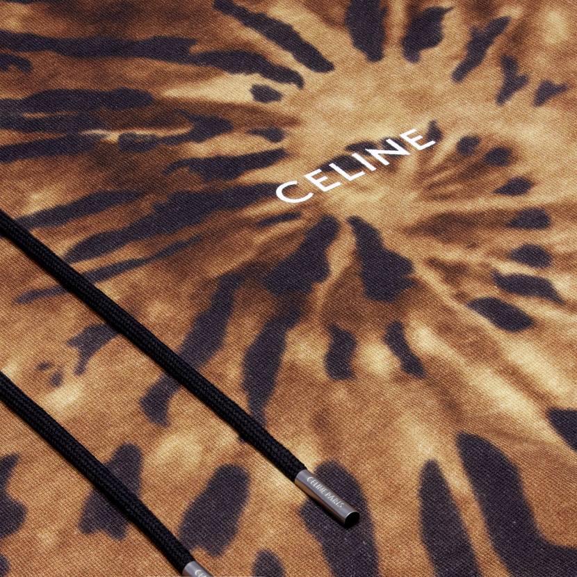 vestir CELINE sudadera holgada con capucha de tejido polar marrón/negro/blanco roto hombres NL481946