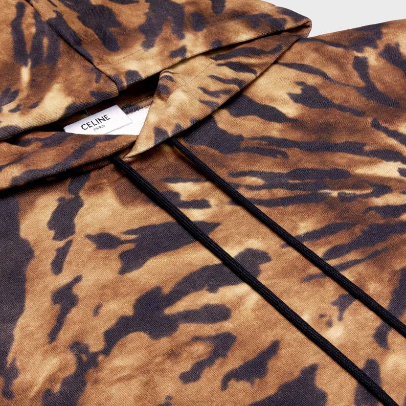 vestir CELINE sudadera holgada con capucha de tejido polar marrón/negro/blanco roto hombres NL481946