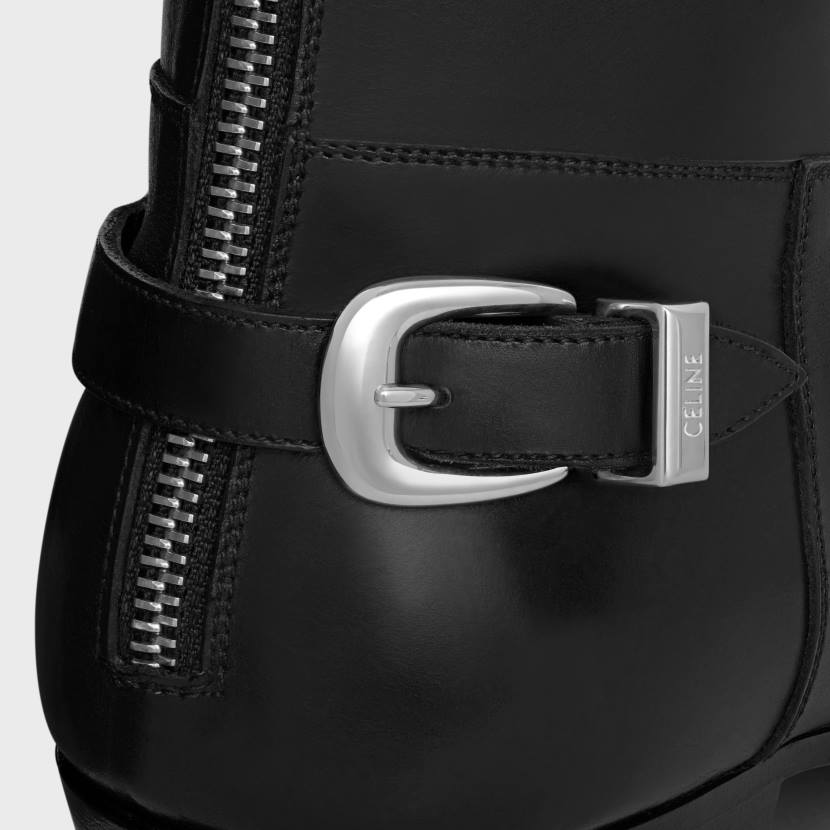 calzado CELINE Bota con cremallera y hebilla trasera de farmacia en piel de becerro brillante negro hombres NL482036