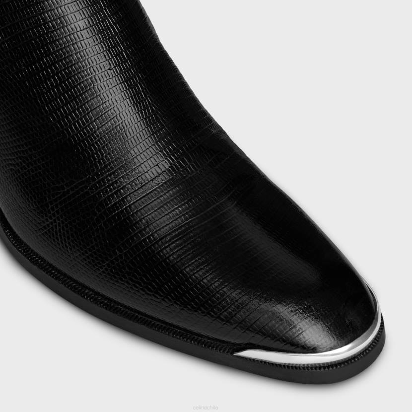 calzado CELINE Bota estilo western Chelsea Isaac con arnés y puntera de metal en piel de becerro estampada Tejus negro hombres NL482056