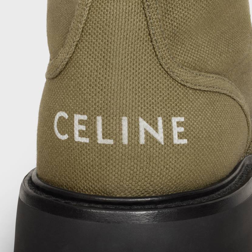 calzado CELINE botas voluminosas con cordones en lona y piel de toro brillante caqui/negro hombres NL482037