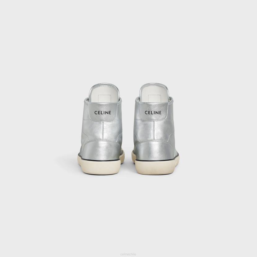 calzado CELINE Zapatilla de deporte Alan de media caña con cordones y piel de becerro metalizada as-02 plata hombres NL482052