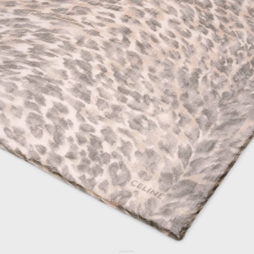 accesorios CELINE estola de muselina de cachemir con estampado de lince gris mujer NL481203