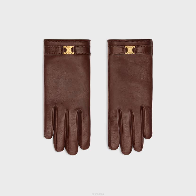 accesorios CELINE guantes triomphe de piel de cordero plonge marrón mujer NL481187