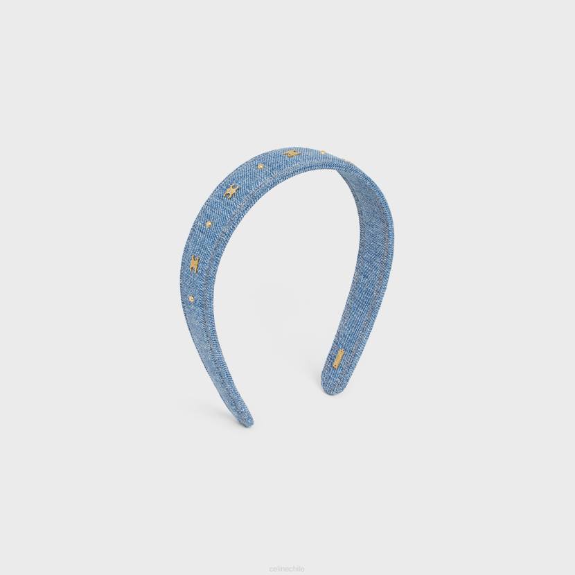 accesorios CELINE Diadema Triomphe de algodón y latón con acabado dorado. azul/oro mujer NL481250