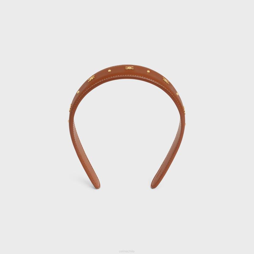 accesorios CELINE Diadema Triomphe de piel de ternera y latón con acabado dorado. bronceado/oro mujer NL481246