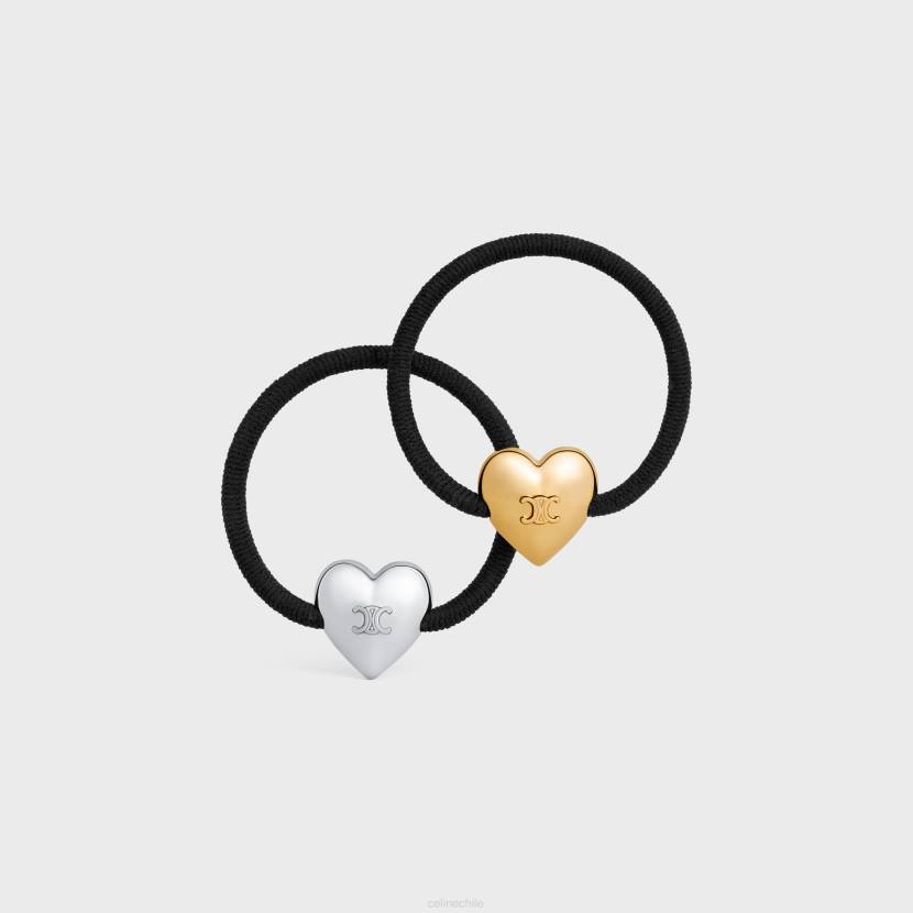 accesorios CELINE coeur triomphe juego de bandas elásticas de latón con acabado dorado y rodio, nailon y caucho negro/oro/plata mujer NL481055