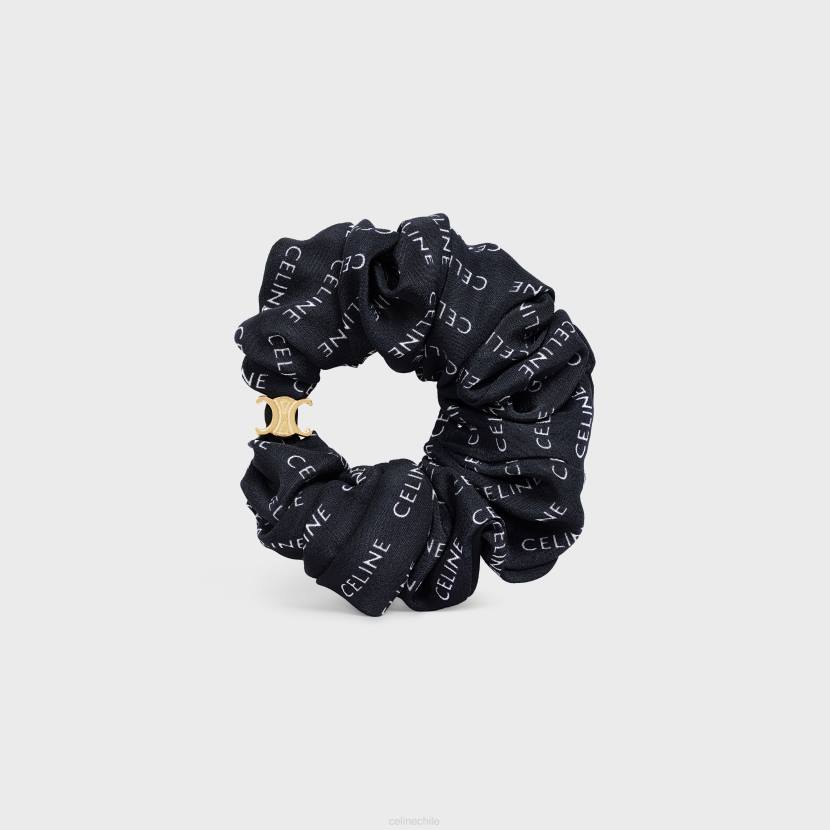 accesorios CELINE scrunchy rayure de seda y latón con acabado dorado oro/negro mujer NL481233