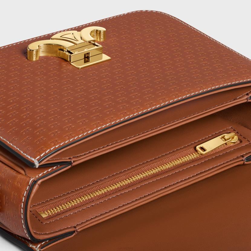 accesorios CELINE Bolso Teen Triomphe de piel de becerro natural con motivo Triomphe por toda la superficie broncearse mujer NL4845