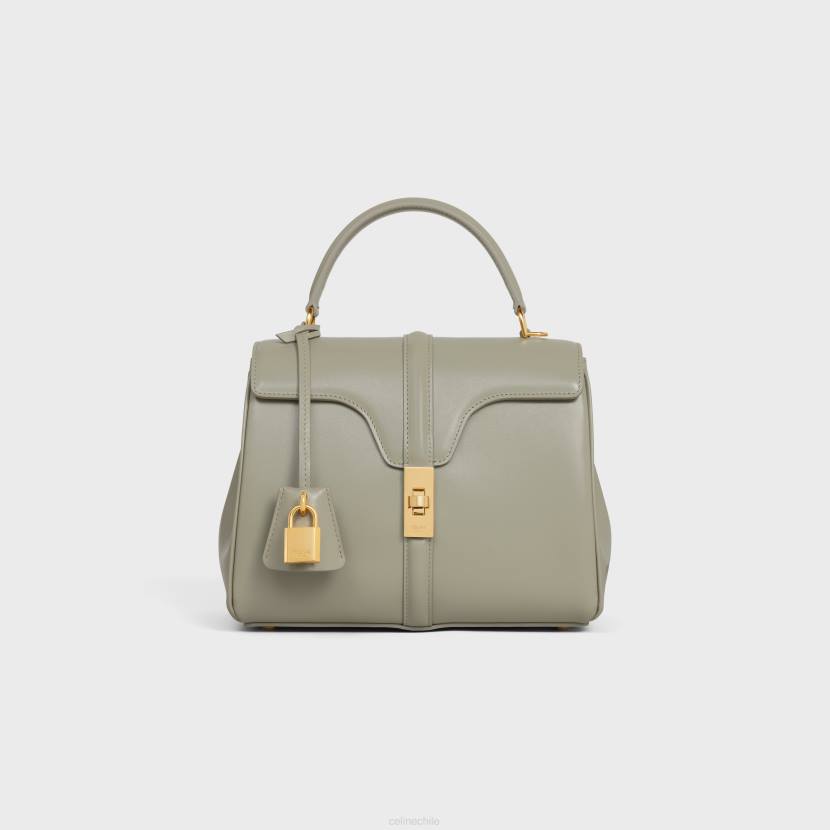 accesorios CELINE Bolso pequeño 16 de piel de becerro satinada barro verde mujer NL48125
