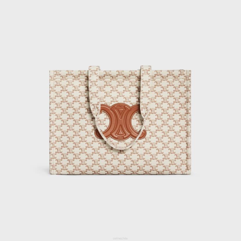 accesorios CELINE Cabas thais grandes de tela con estampado de lienzo Triomphe y piel de becerro blanco mujer NL48245