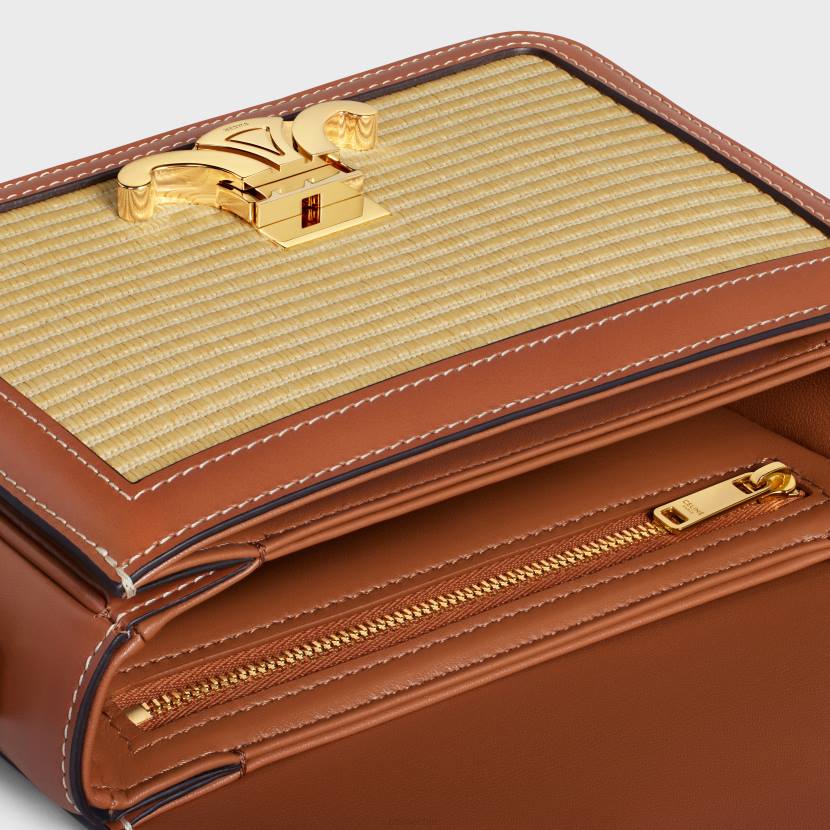 accesorios CELINE bolso Teen Triomphe de tejido efecto rafia y piel de becerro Bronceado natural mujer NL482