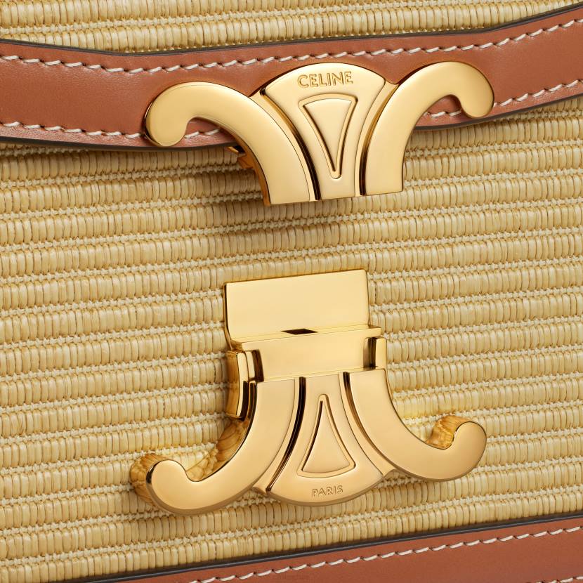 accesorios CELINE bolso Teen Triomphe de tejido efecto rafia y piel de becerro Bronceado natural mujer NL482