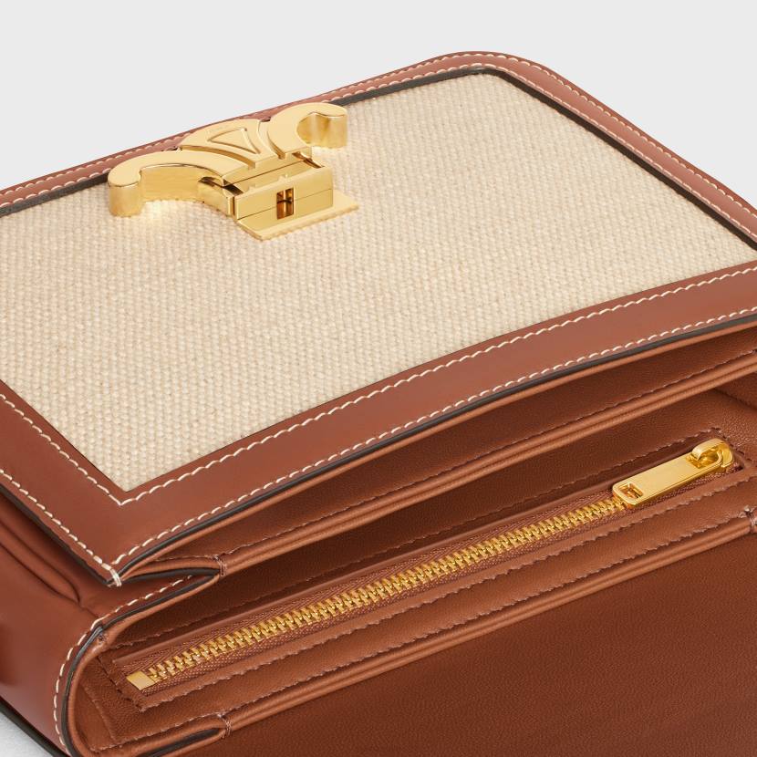 accesorios CELINE bolso Teen Triomphe de tela y piel de becerro Bronceado natural mujer NL48108
