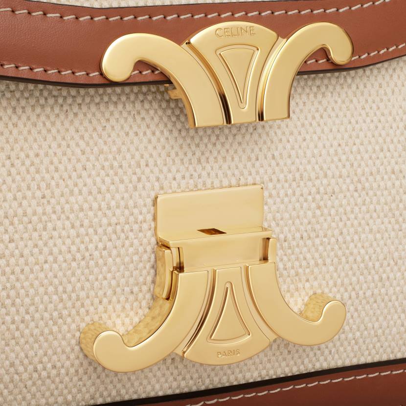 accesorios CELINE bolso Teen Triomphe de tela y piel de becerro Bronceado natural mujer NL48108