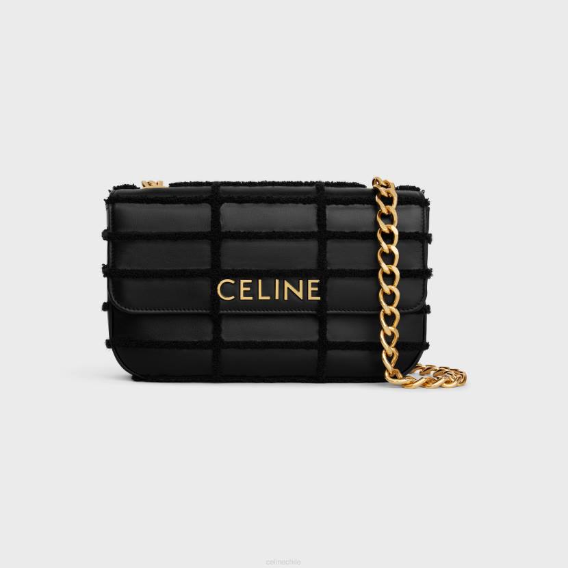 accesorios CELINE bolso de hombro con cadena matelasse monocromático de piel de becerro acolchada con bordado bouclette negro mujer NL48283
