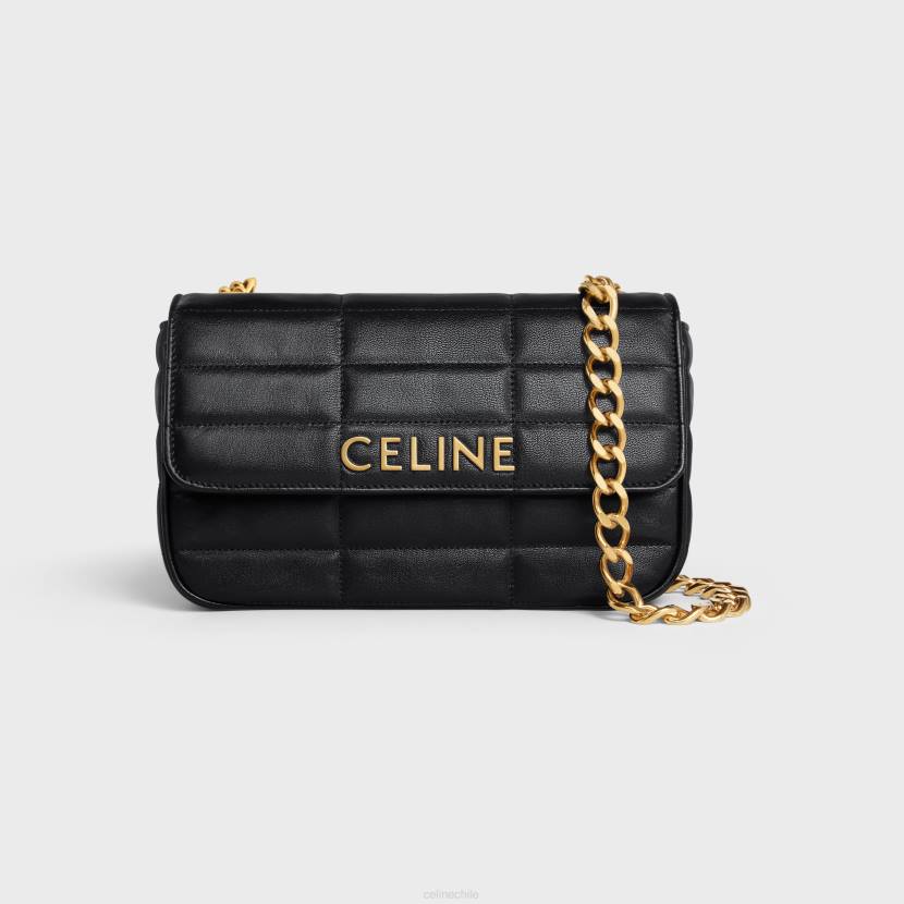 accesorios CELINE bolso de hombro con cadena matelasse monocromático de piel de becerro acolchada negro mujer NL48280