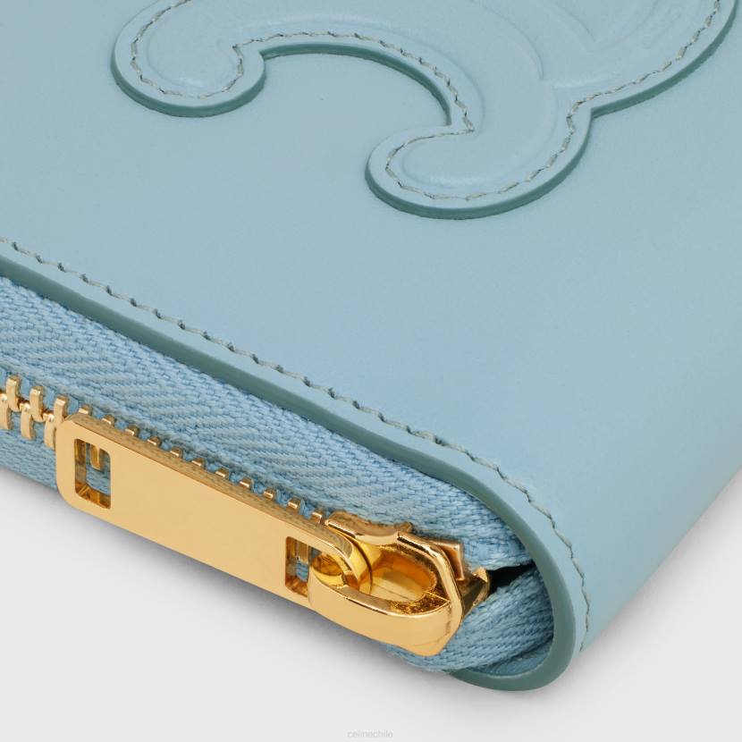 accesorios CELINE cartera compacta con cremallera cuir triomphe de piel de becerro lisa azul california mujer NL48471