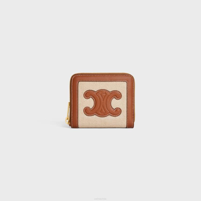 accesorios CELINE cartera compacta con cremallera cuir triomphe de textil y piel de becerro Bronceado natural mujer NL48474