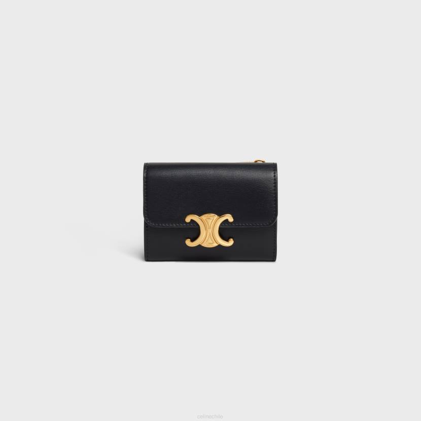 accesorios CELINE cartera compacta con moneda triunfante de piel de becerro brillante negro mujer NL48407