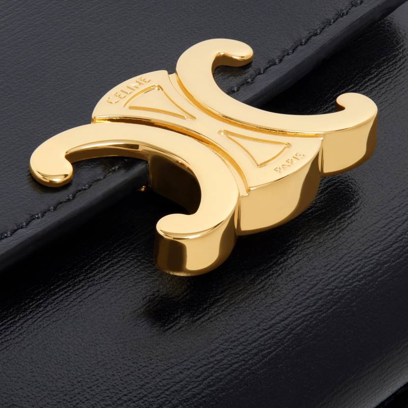 accesorios CELINE cartera compacta con moneda triunfante de piel de becerro brillante negro mujer NL48407