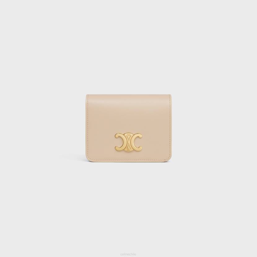 accesorios CELINE cartera compacta triomphe de piel de becerro brillante desnudo mujer NL48446