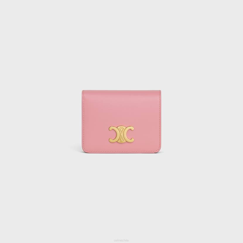 accesorios CELINE cartera compacta triomphe de piel de becerro brillante rosa mujer NL48406