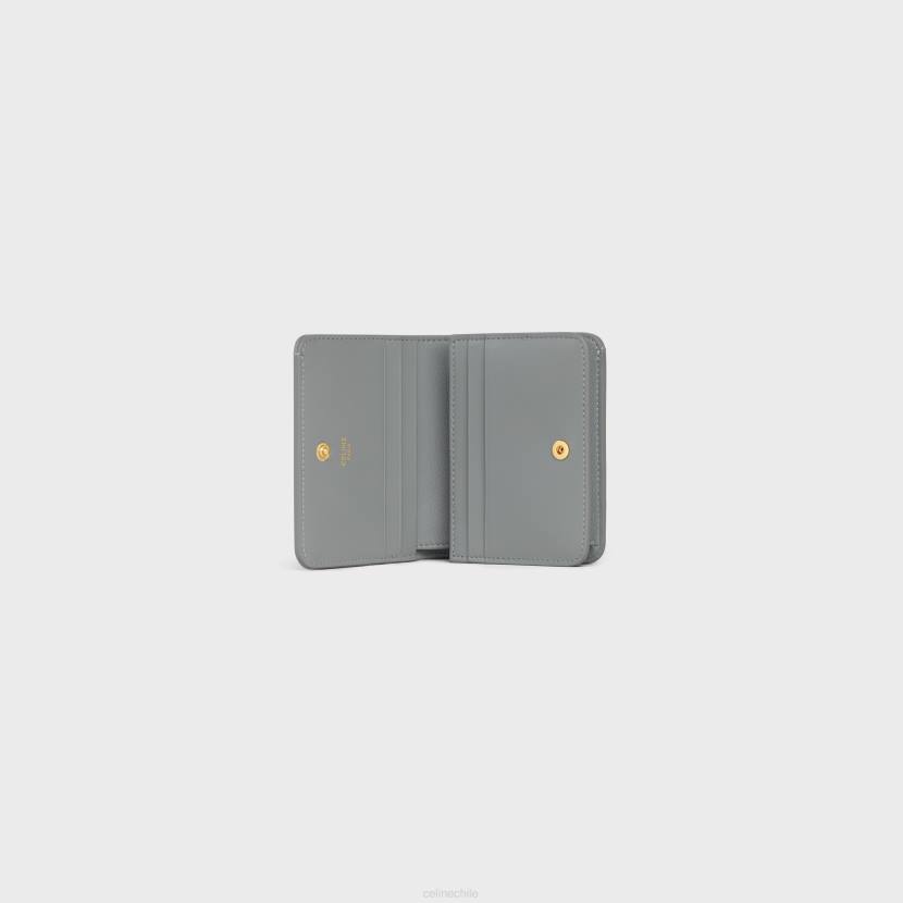 accesorios CELINE cartera compacta triomphe de piel de becerro brillante zinc mujer NL48405