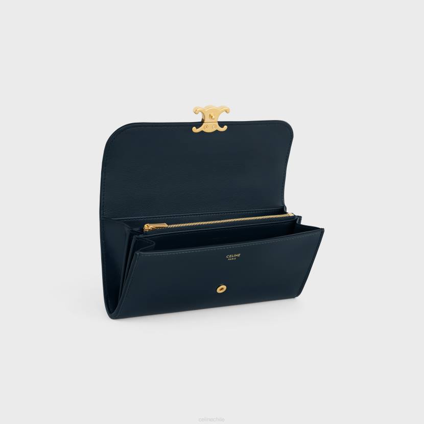 accesorios CELINE cartera grande triomphe de piel de becerro brillante Azul marino mujer NL48442