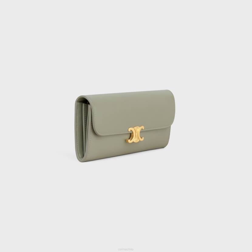 accesorios CELINE cartera grande triomphe de piel de becerro brillante barro verde mujer NL48443