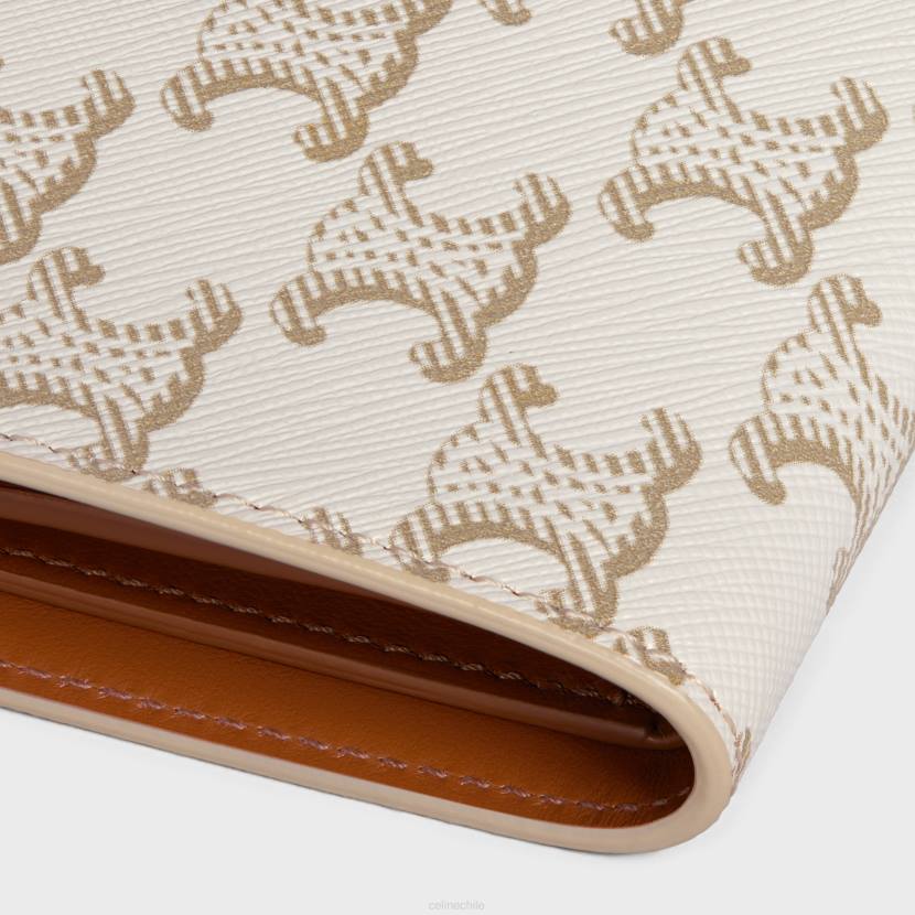 accesorios CELINE cartera mediana con correa de lona Triomphe y piel de cordero blanco/bronceado mujer NL48477