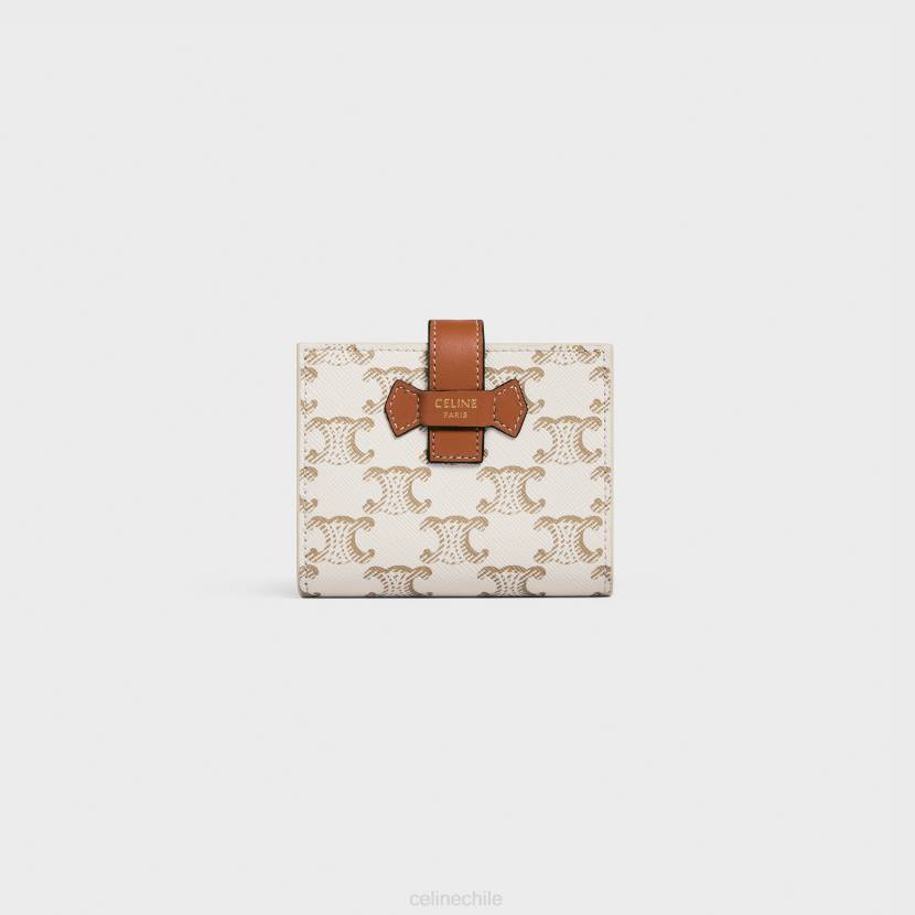 accesorios CELINE cartera pequeña con correa de lona Triomphe y piel de cordero blanco/bronceado mujer NL48481