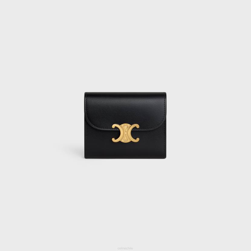 accesorios CELINE cartera pequeña triomphe de piel de becerro brillante negro mujer NL48451