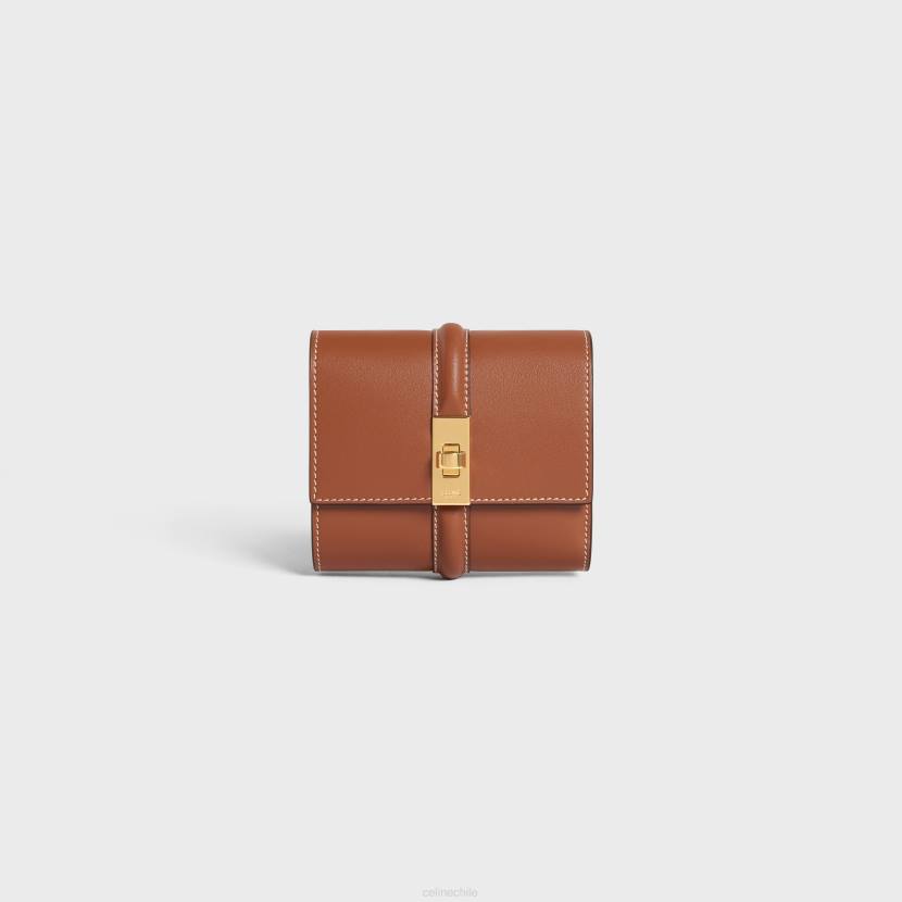 accesorios CELINE cartera triple pequeña 16 de piel de becerro brillante broncearse mujer NL48467