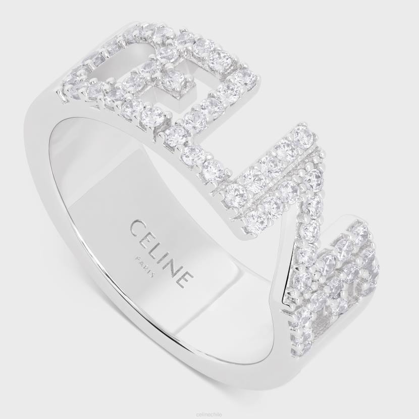 accesorios CELINE Anillo de strass monocromáticos de latón con acabado rodio y cristales. plata mujer NL481254