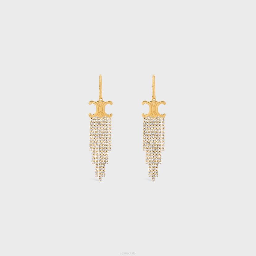 accesorios CELINE Pendientes con flecos Triomphe de latón con acabado y strass oro mujer NL481275